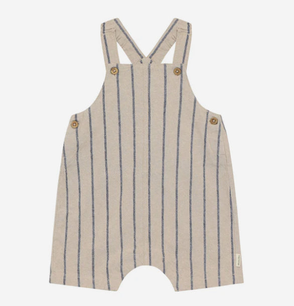 Baby Beige And Navy Striped Overalls-Minymo