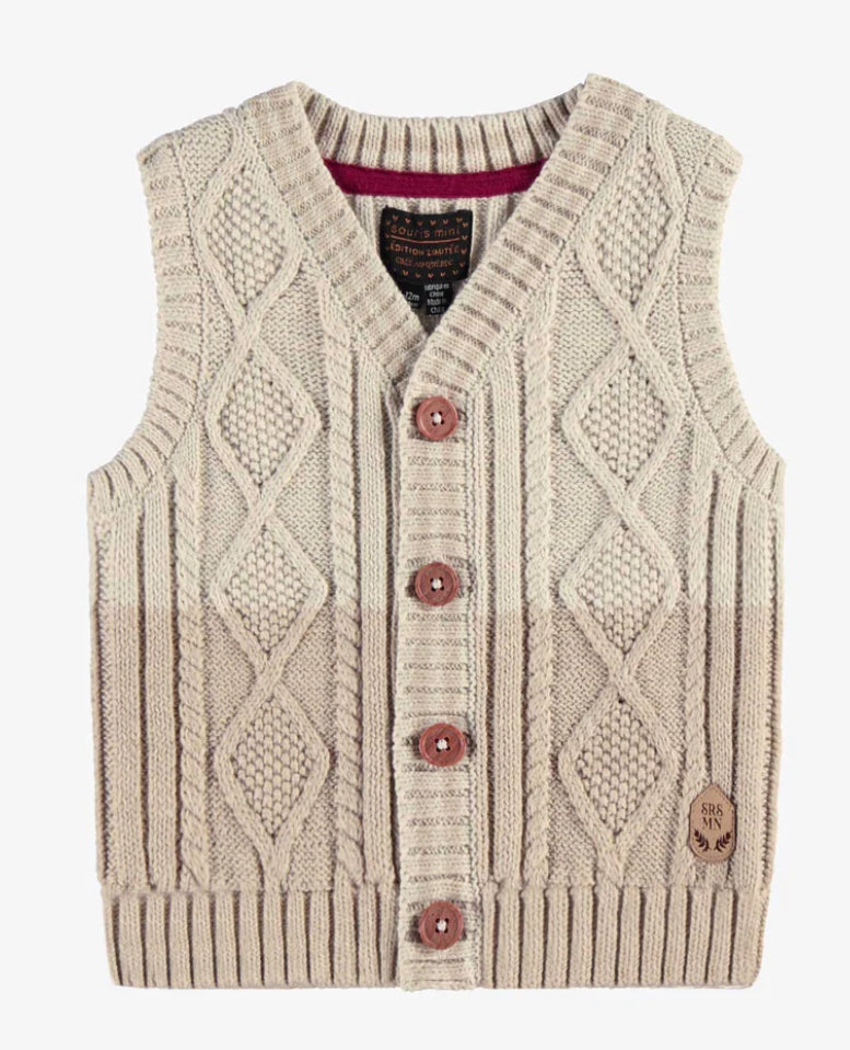 Cream Cable Knit Sweater Vest -Souris Mini