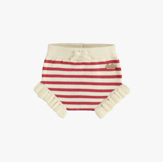 Knitted Cream And Pink Ruffle Shorts-Souris Mini