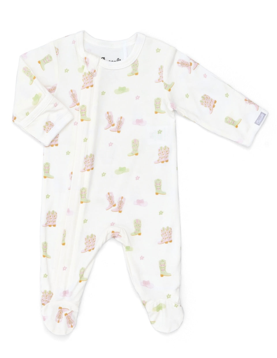 Cream and Pink Cowgirl Boots Footed Modal Sleeper-Coccoli