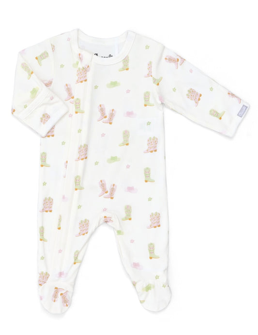 Cream and Pink Cowgirl Boots Footed Modal Sleeper-Coccoli