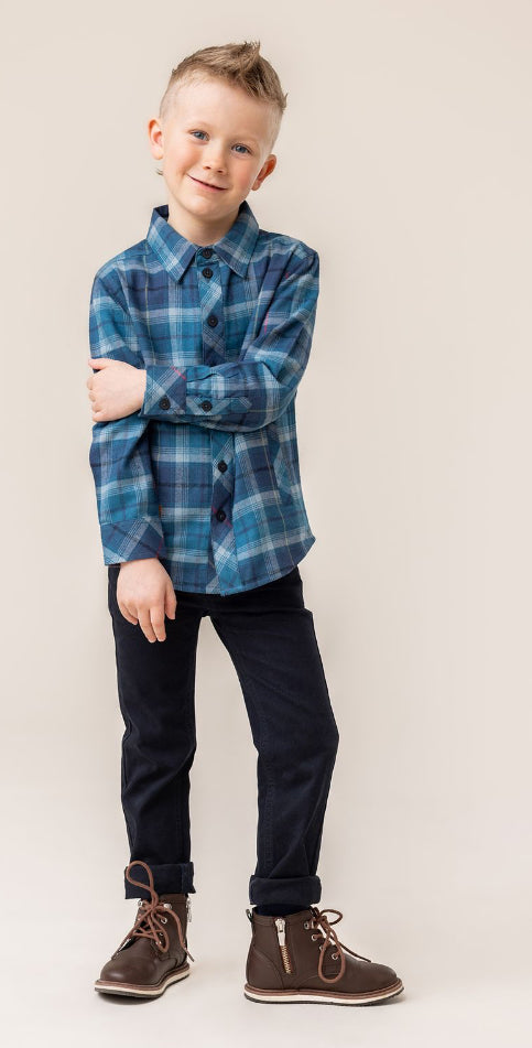Blue Plaid Boy Shirt-Nano