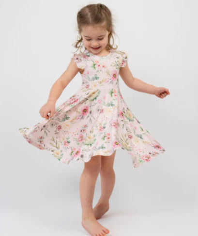 Floral Bliss Ruffled Sleeves Twirl Dress-Belan.J