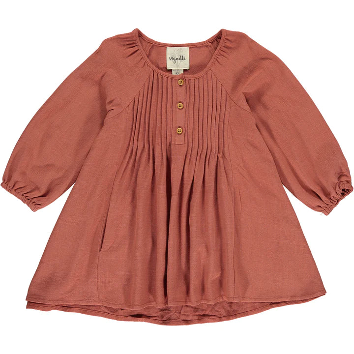 rust linen look girls dress, fall dress, flowy dress