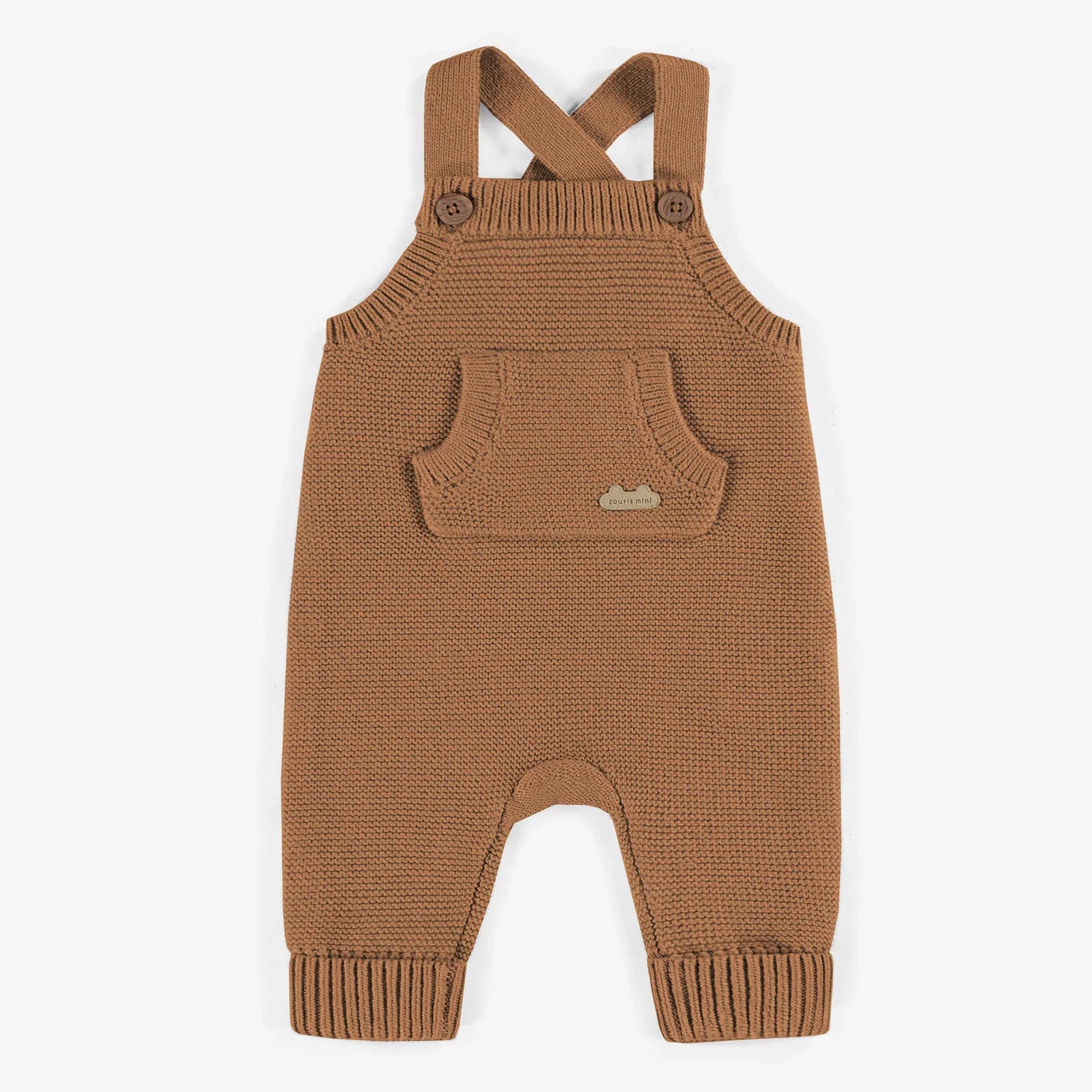 brown knit baby overalls, brown overalls baby