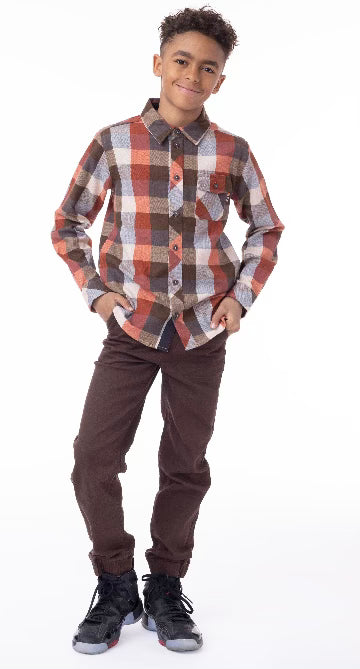 boys brown plaid shirt, boys shirt, nano shirt