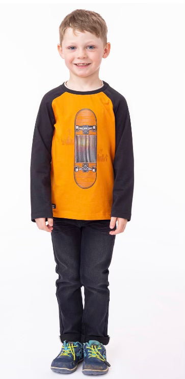 Long Sleeve Orange Skateboard Shirt-Nano