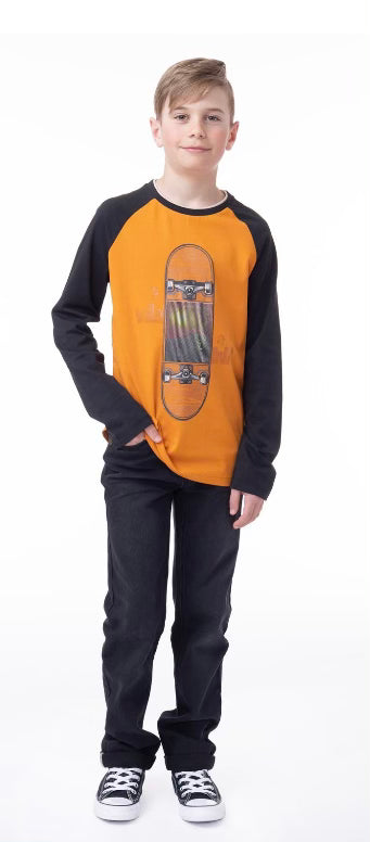 Long Sleeve Orange Skateboard Shirt-Nano