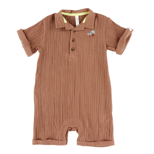 Cotton Button Romper with Cow in the Pocket-Nano