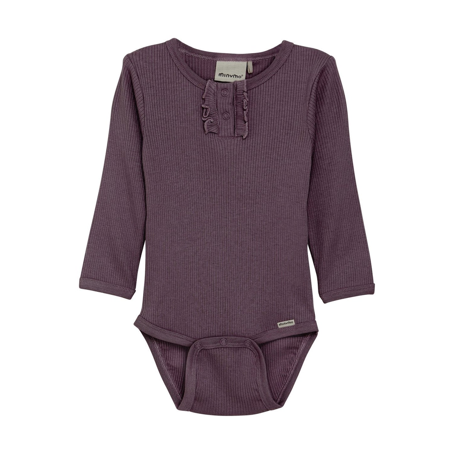 Purple Ribbed Long Sleeved Bodysuit In Cotton-MinyMo