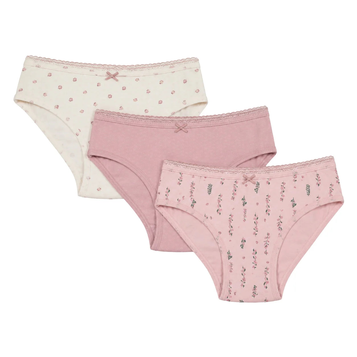 Cream Floral Girls Bikini Underwear 3 Pack-Nano