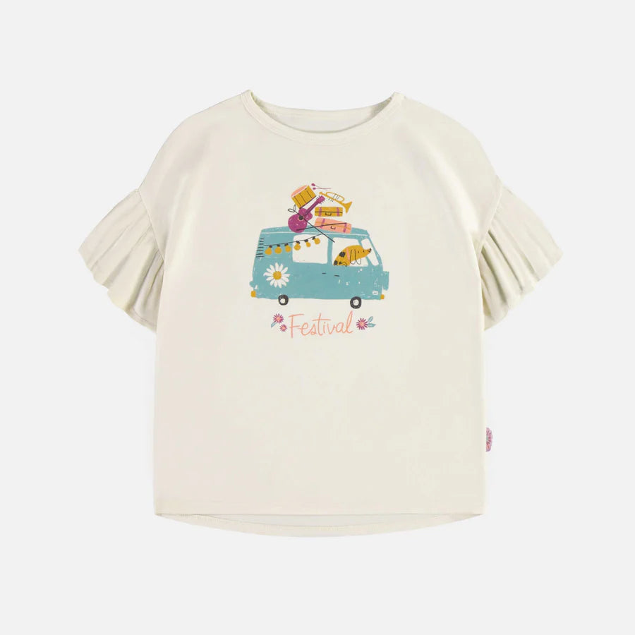 Cream Short Sleeve Shirt With Dog And Van-Souris Mini