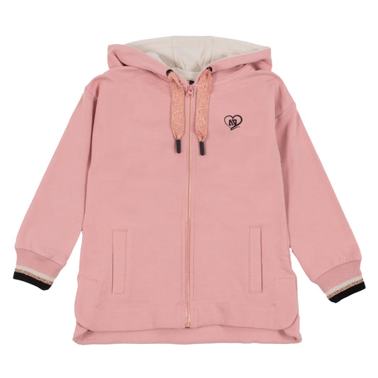 Girls Pink Hooded Sweater Zipper-Nano