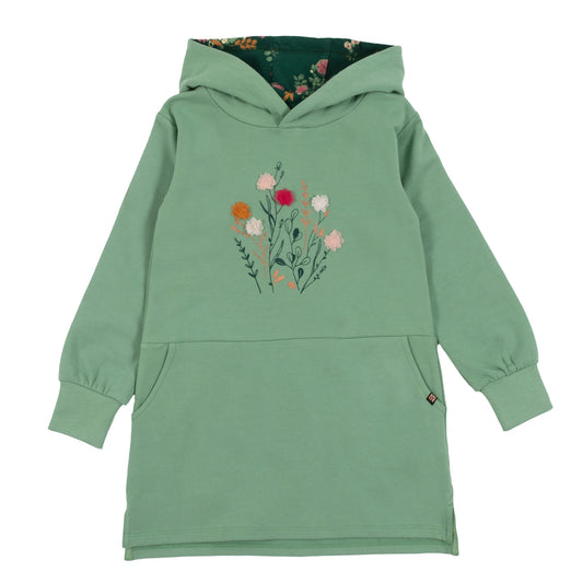 Girls Green Hooded Tunic with Flowers-Nano