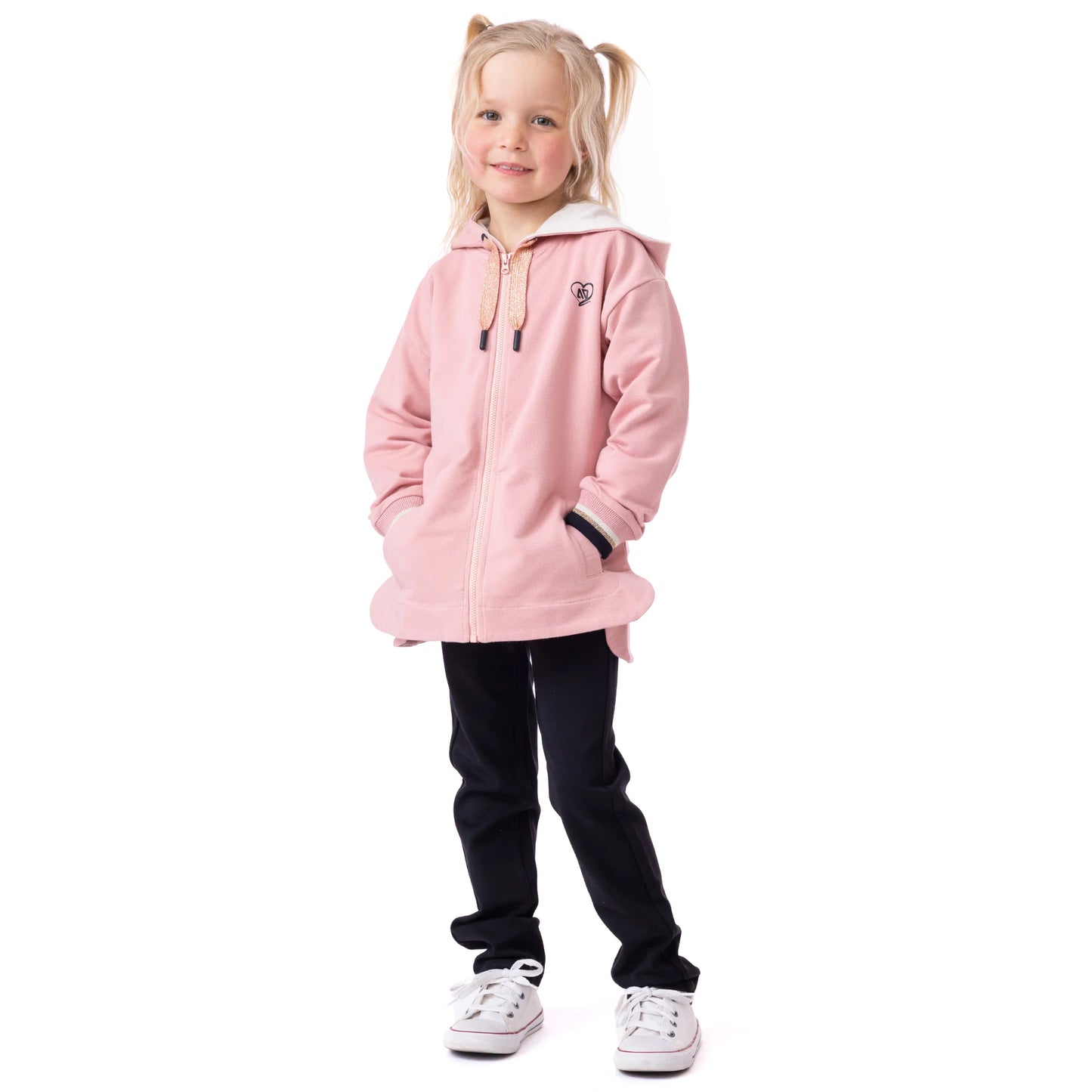 Girls Pink Hooded Sweater Zipper-Nano