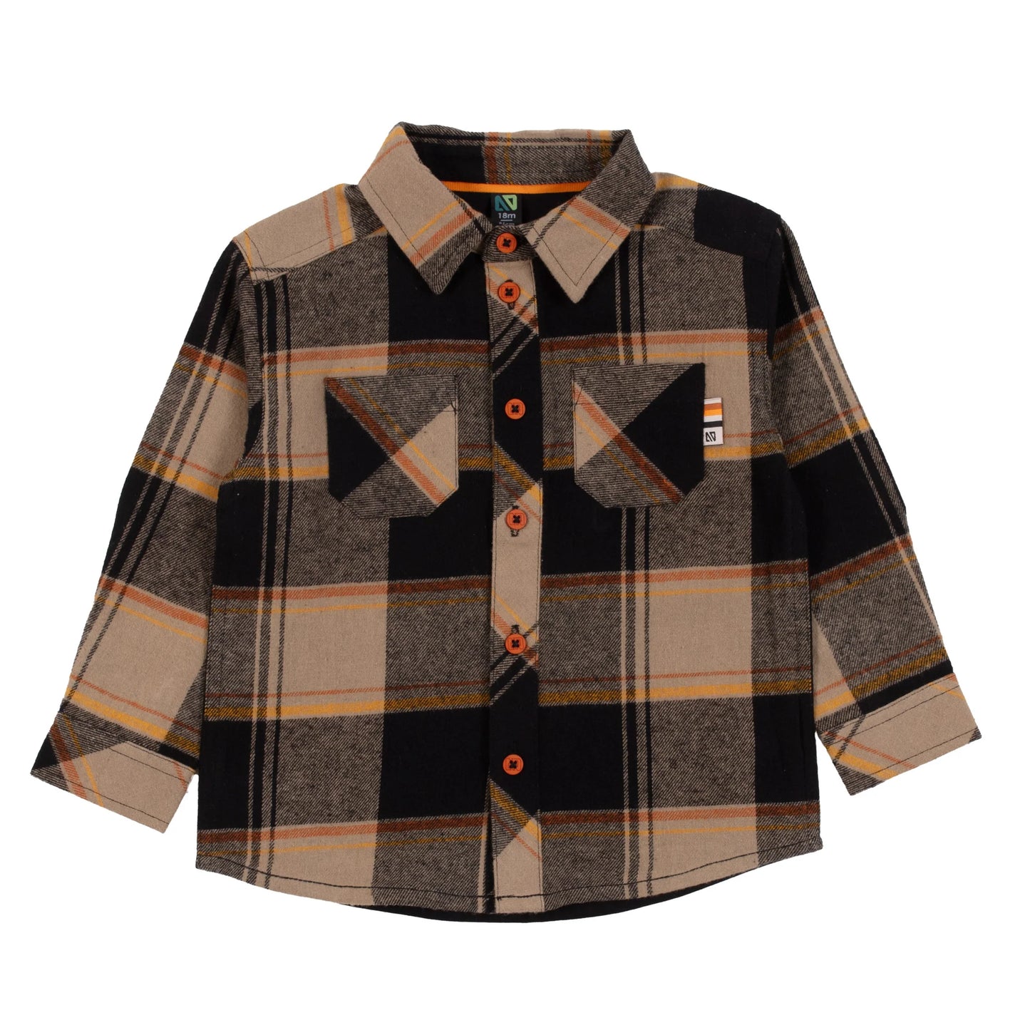 Black and Tan Baby Long Sleeve Shirt with Knit Back-Nano