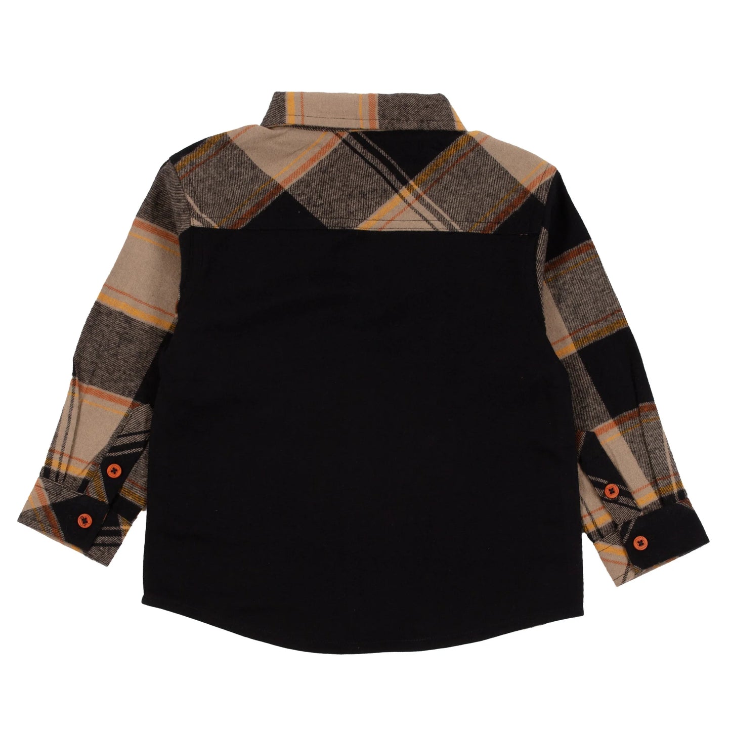 Black and Tan Plaid Baby Long Sleeve Shirt with Knit Back-Nano