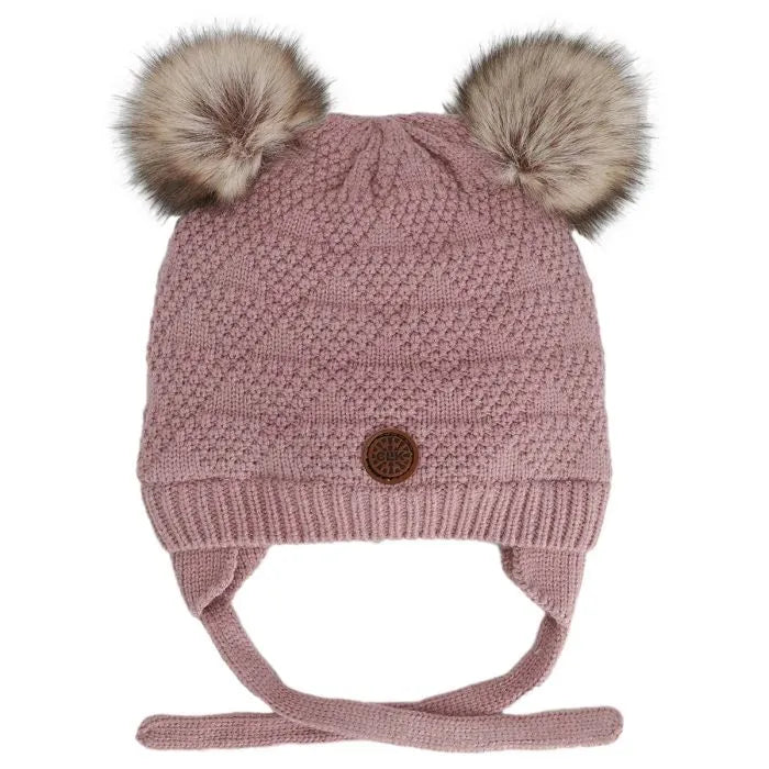 Plush Lined Knit Cotton Double PomPom Hat-Calikids