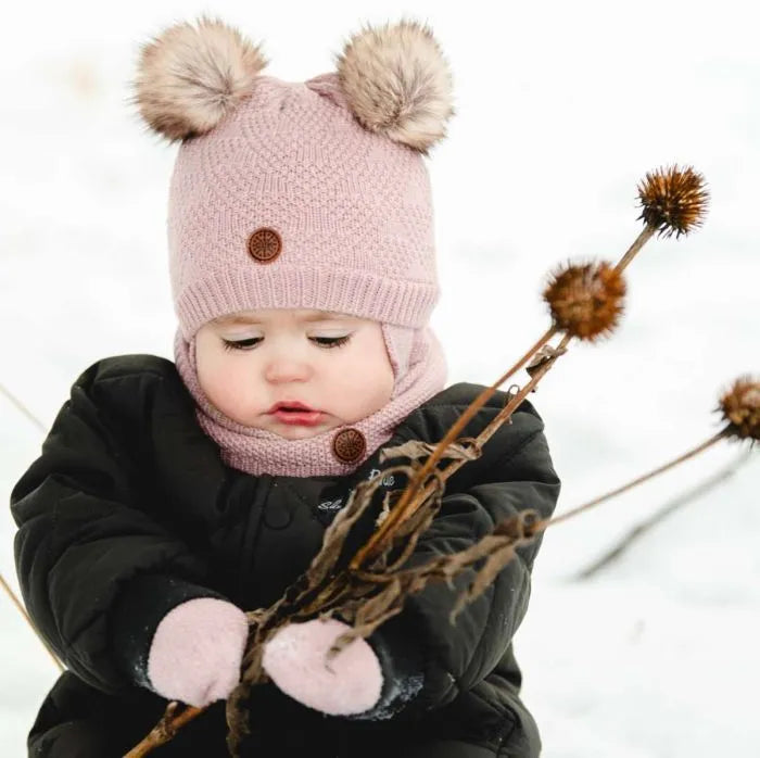 Plush Lined Knit Cotton Double PomPom Hat-Calikids