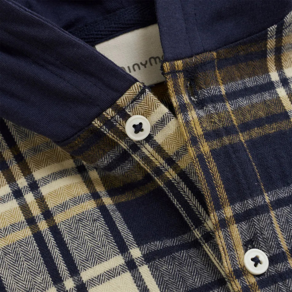 Navy and Brown Hooded Plaid Boy Shirt-Minymo