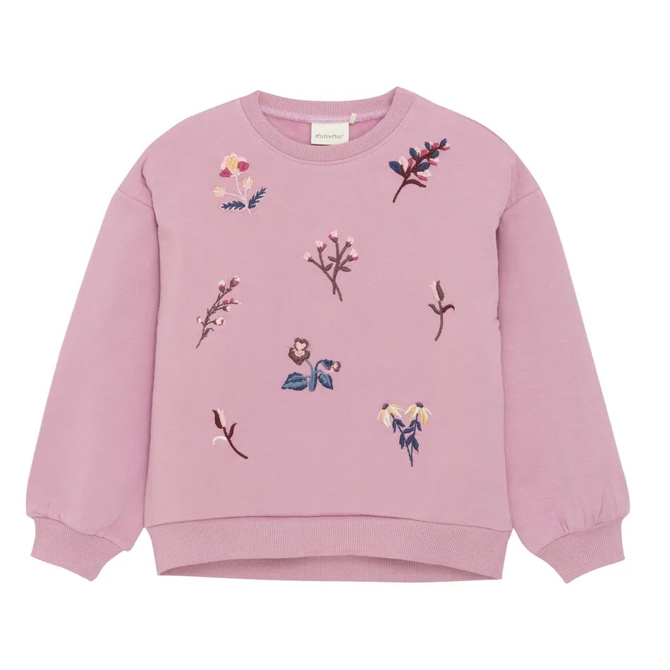 Mauve Embroidered Flower Sweatshirt- Minymo