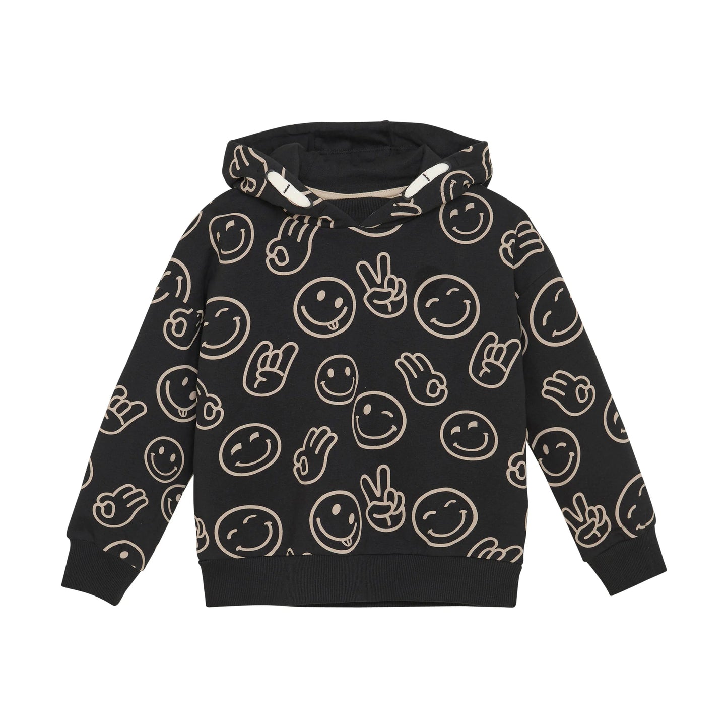 Black Organic Fleece Minymo Happy Face Emoji Sweatshirt-Minymo