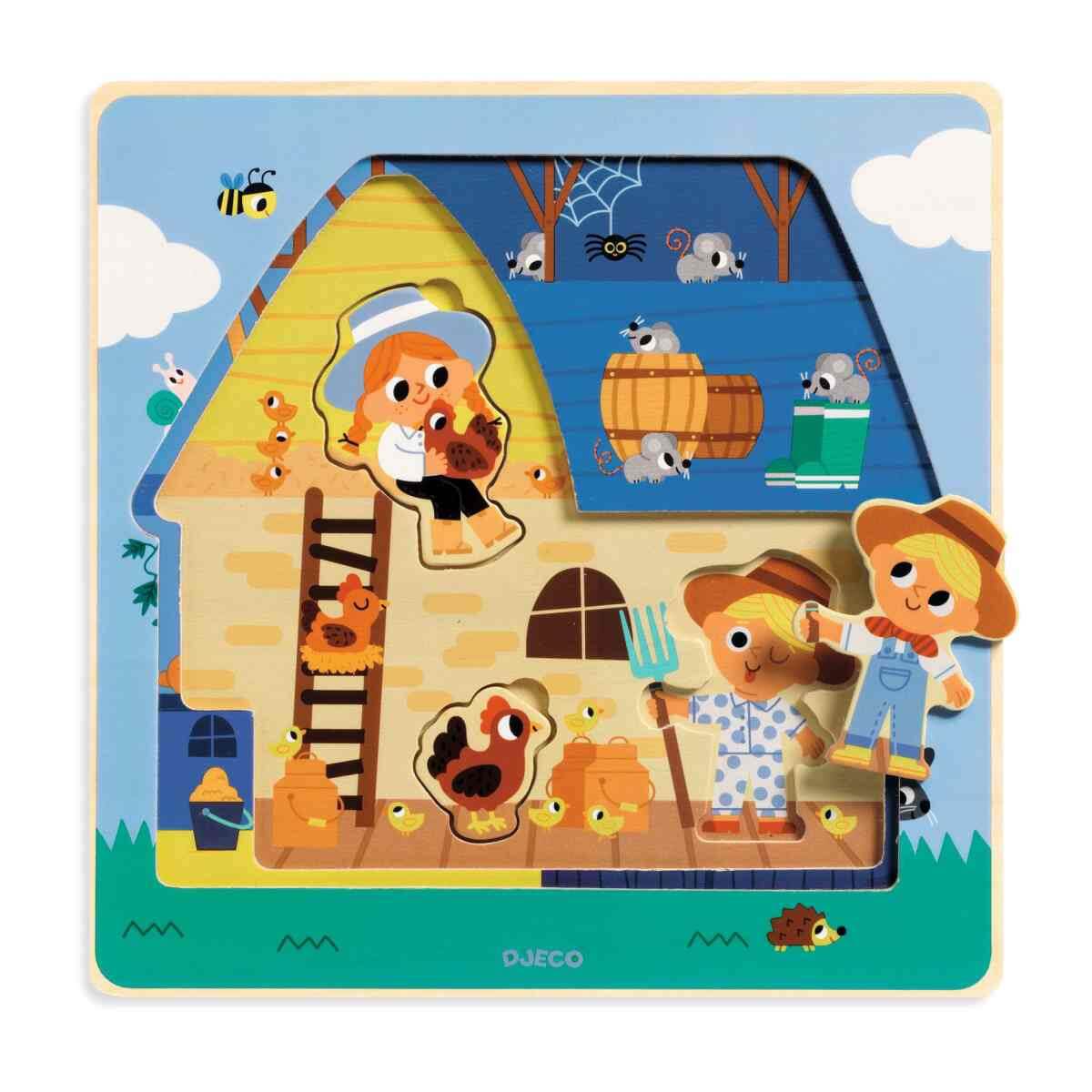 Chez Moo -3 Layer Puzzle-Djeco