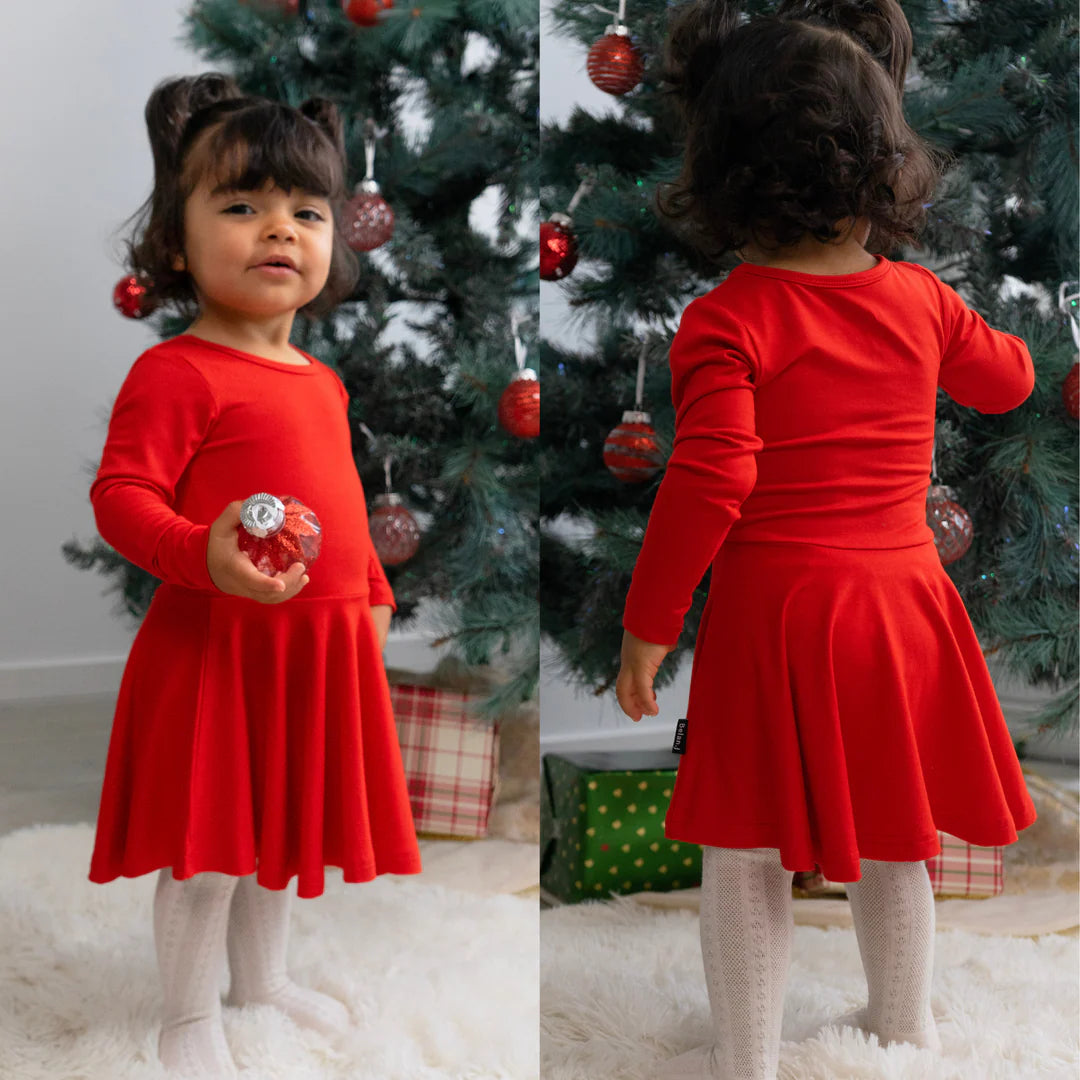 Santa Red Bamboo Twirl Long Sleeve Dress-Belan.J