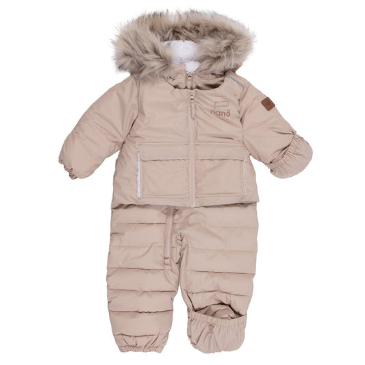 Car Seat Safe Tan One-Piece Snowsuit with Removable Fur Hood - Nano