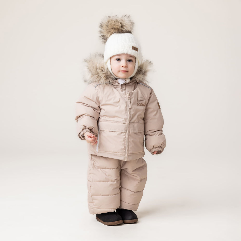 Car Seat Safe Tan One-Piece Snowsuit with Removable Fur Hood - Nano