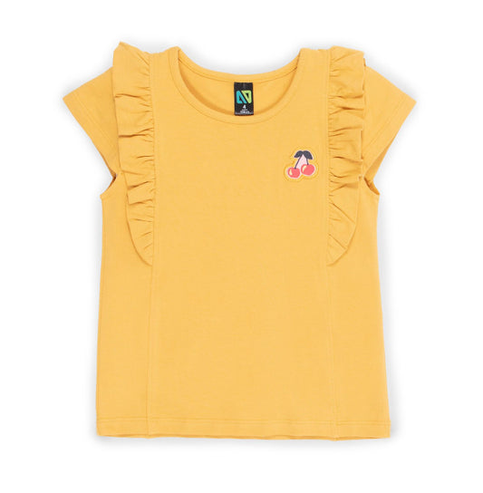 Yellow Ruffle T Shirt With Cherry-Nano