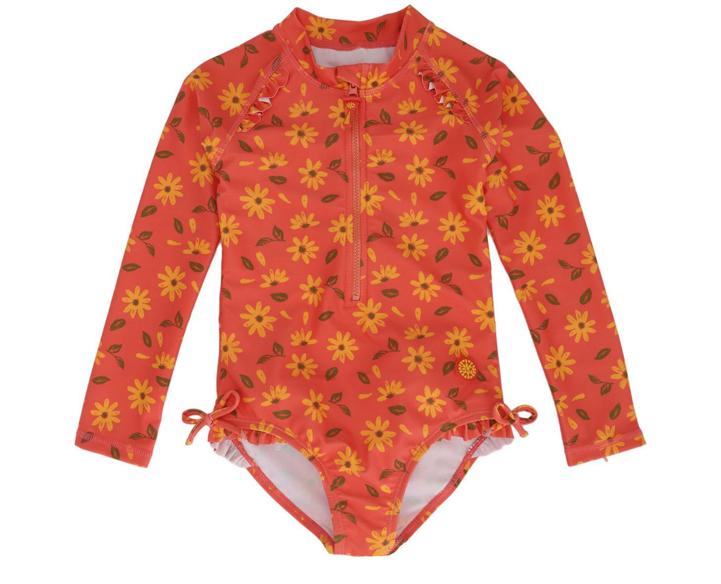 Girls Long Sleeve One Piece Swimsuit-With Ruffle Bum-Calikids