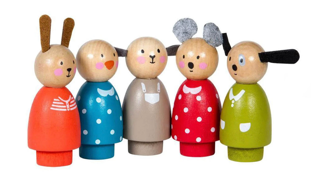 Grande Famille Wooden Characters Set Of 5-Moulin Roty