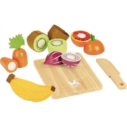 Wooden Food- Cutting Board and Fruits and Veggies