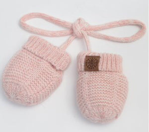pink mitts, baby mitts, knit mitts, string mitts