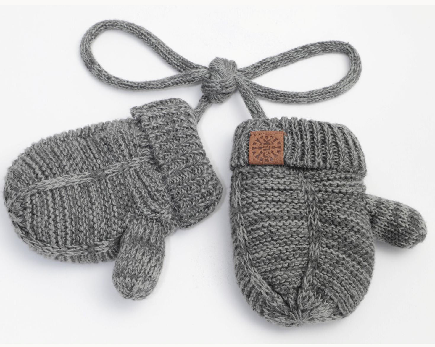 grey mitts, baby mitts, string mitts, calikids, knit mitts,