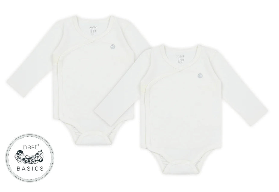 Kimono Long Sleeve Onesie (3 Pack) - White - Nest Basics