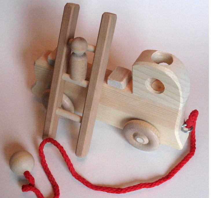 wooden fire truck, handmade wooden fire truck, wooden toys, thorpe toys