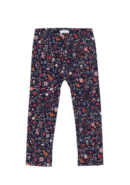 Navy Leggings With Dog+Flowers-Nano