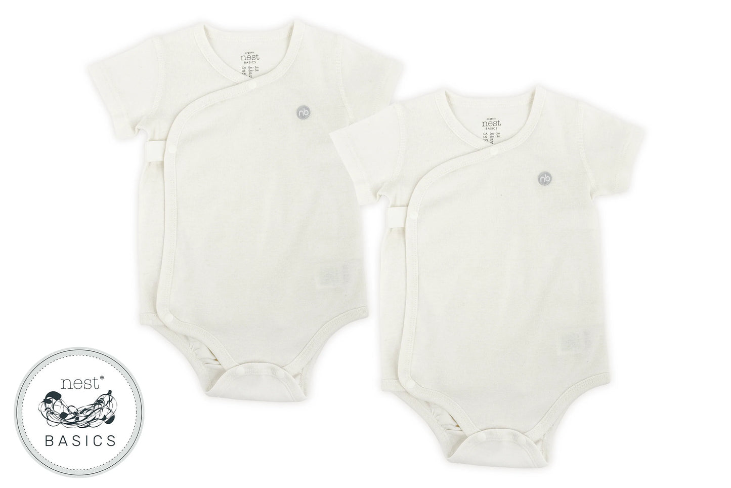 Nest Designs - Basics Organic Cotton Kimono Ribbed Short Sleeve Onesie (2 Pack) - White