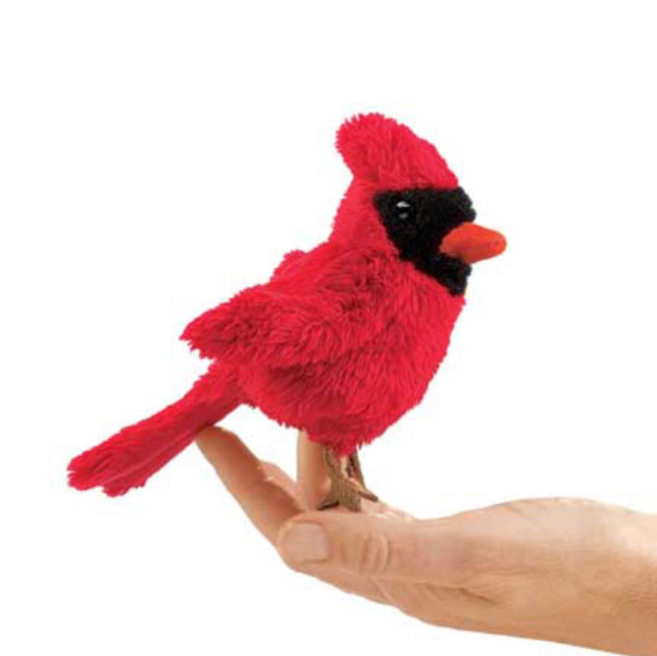 red carinal finger puppet, woodland animal puppet