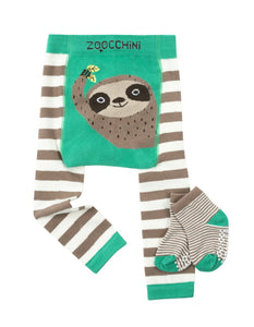 sloth leggings, baby leggings, zoochini, grippy legs