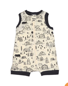 Bamboo Sleeveless Doodle Camping Romper Silkberry