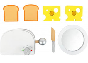 wooden toys, wooden food, wooden toaster