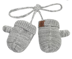 grey mitts, baby mitts, string mitts, knit mitts